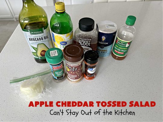 Apple Cheddar Tossed Salad | Can't Stay Out of the Kitchen | This light & refreshing #TossedSalad includes #apples, #grapes, #ToastedWalnuts & #CheddarCheese. The Homemade #SaladDressing is fantastic. This is a terrific #salad for company or #holiday dinners as well as regular family dinners. #GlutenFree #healthy #SideDish #AppleCheddarTossedSalad