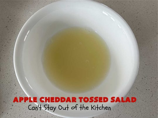 Apple Cheddar Tossed Salad | Can't Stay Out of the Kitchen | This light & refreshing #TossedSalad includes #apples, #grapes, #ToastedWalnuts & #CheddarCheese. The Homemade #SaladDressing is fantastic. This is a terrific #salad for company or #holiday dinners as well as regular family dinners. #GlutenFree #healthy #SideDish #AppleCheddarTossedSalad