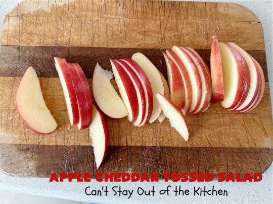 Apple Cheddar Tossed Salad | Can't Stay Out of the Kitchen | This light & refreshing #TossedSalad includes #apples, #grapes, #ToastedWalnuts & #CheddarCheese. The Homemade #SaladDressing is fantastic. This is a terrific #salad for company or #holiday dinners as well as regular family dinners. #GlutenFree #healthy #SideDish #AppleCheddarTossedSalad