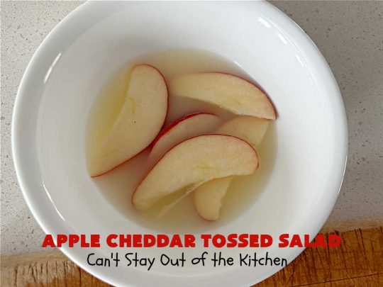 Apple Cheddar Tossed Salad | Can't Stay Out of the Kitchen | This light & refreshing #TossedSalad includes #apples, #grapes, #ToastedWalnuts & #CheddarCheese. The Homemade #SaladDressing is fantastic. This is a terrific #salad for company or #holiday dinners as well as regular family dinners. #GlutenFree #healthy #SideDish #AppleCheddarTossedSalad