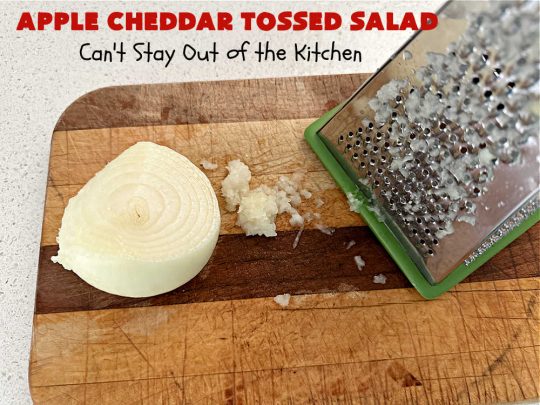 Apple Cheddar Tossed Salad | Can't Stay Out of the Kitchen | This light & refreshing #TossedSalad includes #apples, #grapes, #ToastedWalnuts & #CheddarCheese. The Homemade #SaladDressing is fantastic. This is a terrific #salad for company or #holiday dinners as well as regular family dinners. #GlutenFree #healthy #SideDish #AppleCheddarTossedSalad