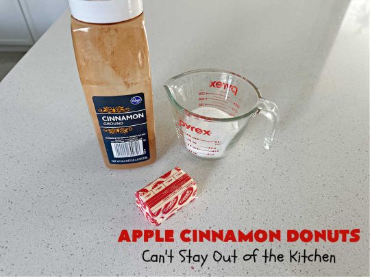 Apple Cinnamon Donuts | Can't Stay Out of the Kitchen | Brighten up your day with a batch of these fantastic #donuts. #AppleCinnamonDonuts include both #applesauce & #apples & they're rolled in melted butter and dredged in a #cinnamon-sugar mixture. Terrific for a weekend, company or #holiday #breakfast. You'll be swooning from the first bite! #HolidayBreakfast