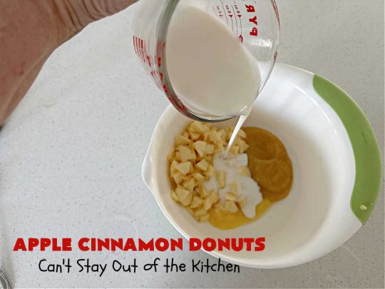 Apple Cinnamon Donuts | Can't Stay Out of the Kitchen | Brighten up your day with a batch of these fantastic #donuts. #AppleCinnamonDonuts include both #applesauce & #apples & they're rolled in melted butter and dredged in a #cinnamon-sugar mixture. Terrific for a weekend, company or #holiday #breakfast. You'll be swooning from the first bite! #HolidayBreakfast