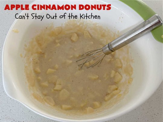 Apple Cinnamon Donuts | Can't Stay Out of the Kitchen | Brighten up your day with a batch of these fantastic #donuts. #AppleCinnamonDonuts include both #applesauce & #apples & they're rolled in melted butter and dredged in a #cinnamon-sugar mixture. Terrific for a weekend, company or #holiday #breakfast. You'll be swooning from the first bite! #HolidayBreakfast