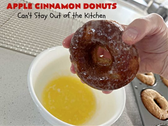Apple Cinnamon Donuts | Can't Stay Out of the Kitchen | Brighten up your day with a batch of these fantastic #donuts. #AppleCinnamonDonuts include both #applesauce & #apples & they're rolled in melted butter and dredged in a #cinnamon-sugar mixture. Terrific for a weekend, company or #holiday #breakfast. You'll be swooning from the first bite! #HolidayBreakfast