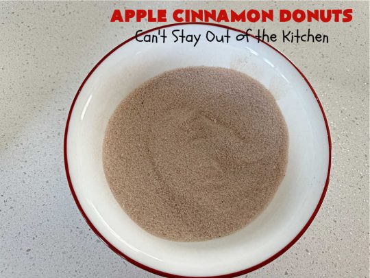 Apple Cinnamon Donuts | Can't Stay Out of the Kitchen | Brighten up your day with a batch of these fantastic #donuts. #AppleCinnamonDonuts include both #applesauce & #apples & they're rolled in melted butter and dredged in a #cinnamon-sugar mixture. Terrific for a weekend, company or #holiday #breakfast. You'll be swooning from the first bite! #HolidayBreakfast