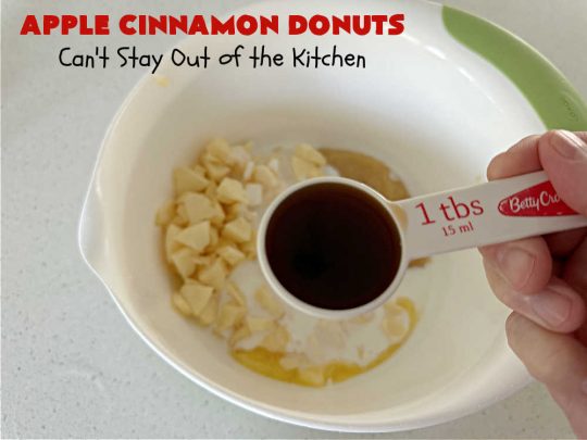 Apple Cinnamon Donuts | Can't Stay Out of the Kitchen | Brighten up your day with a batch of these fantastic #donuts. #AppleCinnamonDonuts include both #applesauce & #apples & they're rolled in melted butter and dredged in a #cinnamon-sugar mixture. Terrific for a weekend, company or #holiday #breakfast. You'll be swooning from the first bite! #HolidayBreakfast