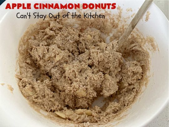 Apple Cinnamon Donuts | Can't Stay Out of the Kitchen | Brighten up your day with a batch of these fantastic #donuts. #AppleCinnamonDonuts include both #applesauce & #apples & they're rolled in melted butter and dredged in a #cinnamon-sugar mixture. Terrific for a weekend, company or #holiday #breakfast. You'll be swooning from the first bite! #HolidayBreakfast
