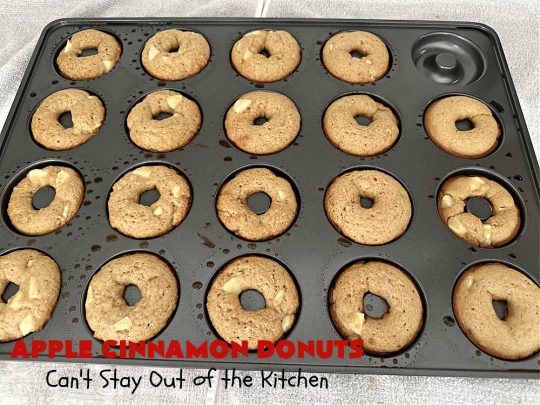 Apple Cinnamon Donuts | Can't Stay Out of the Kitchen | Brighten up your day with a batch of these fantastic #donuts. #AppleCinnamonDonuts include both #applesauce & #apples & they're rolled in melted butter and dredged in a #cinnamon-sugar mixture. Terrific for a weekend, company or #holiday #breakfast. You'll be swooning from the first bite! #HolidayBreakfast