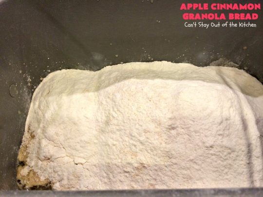 Apple Cinnamon Granola Bread | Can't Stay Out of the Kitchen | this fantastic #HomemadeBread is so quick & easy. It uses #applesauce, #raisins, #AppleJuice & #granola. It's one of the best #breadmaker #bread #recipes I've ever made. Terrific for a company or #holiday #breakfast, but it's not overly sweet so it makes a good dinner bread also. #cinnamon #AppleCinnamonGranolaBread
