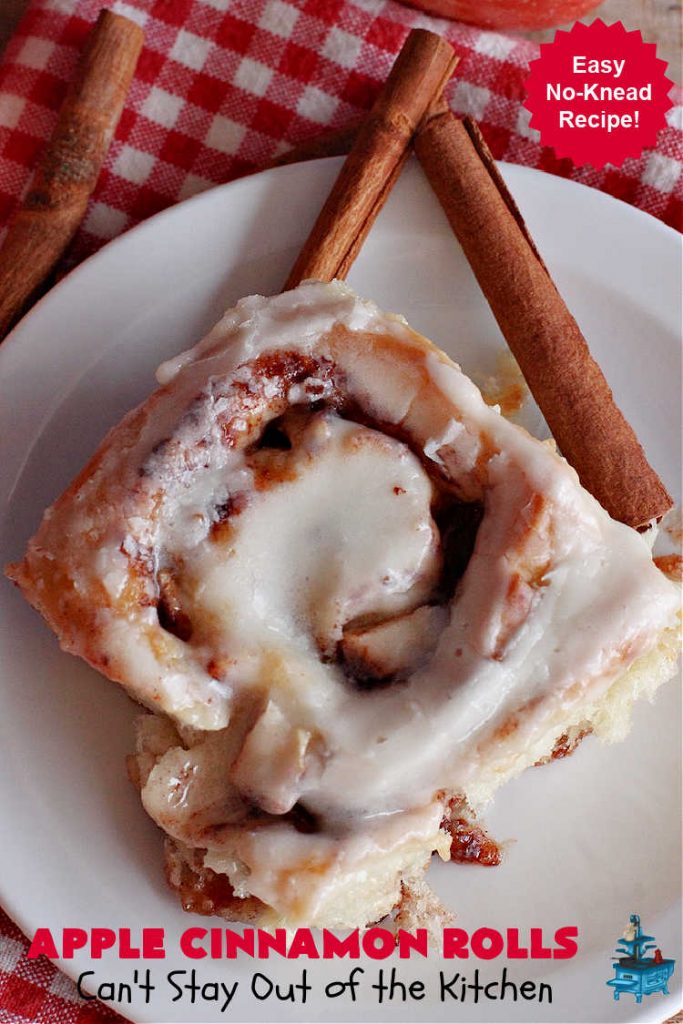 Apple Cinnamon Rolls | Can't Stay Out of the Kitchen | these luscious #CinnamonRolls are outrageously good. They're filled with #apples & #cinnamon & slathered with a rich, thick icing to die for. Terrific for a weekend, company or #holiday #breakfast. Every bite will have you drooling. #brunch #SweetRolls #AppleCinnamonRolls