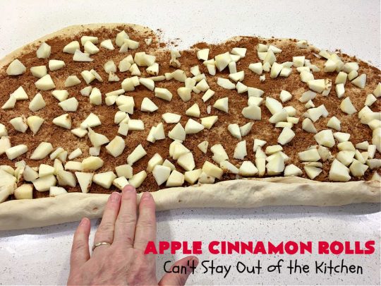 Apple Cinnamon Rolls | Can't Stay Out of the Kitchen | these luscious #CinnamonRolls are outrageously good. They're filled with #apples & #cinnamon & slathered with a rich, thick icing to die for. Terrific for a weekend, company or #holiday #breakfast. Every bite will have you drooling. #brunch #SweetRolls #AppleCinnamonRolls