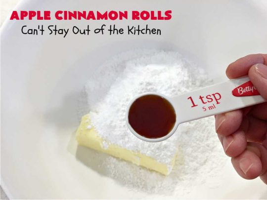 Apple Cinnamon Rolls | Can't Stay Out of the Kitchen | these luscious #CinnamonRolls are outrageously good. They're filled with #apples & #cinnamon & slathered with a rich, thick icing to die for. Terrific for a weekend, company or #holiday #breakfast. Every bite will have you drooling. #brunch #SweetRolls #AppleCinnamonRolls