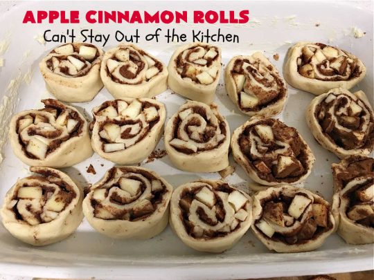 Apple Cinnamon Rolls | Can't Stay Out of the Kitchen | these luscious #CinnamonRolls are outrageously good. They're filled with #apples & #cinnamon & slathered with a rich, thick icing to die for. Terrific for a weekend, company or #holiday #breakfast. Every bite will have you drooling. #brunch #SweetRolls #AppleCinnamonRolls