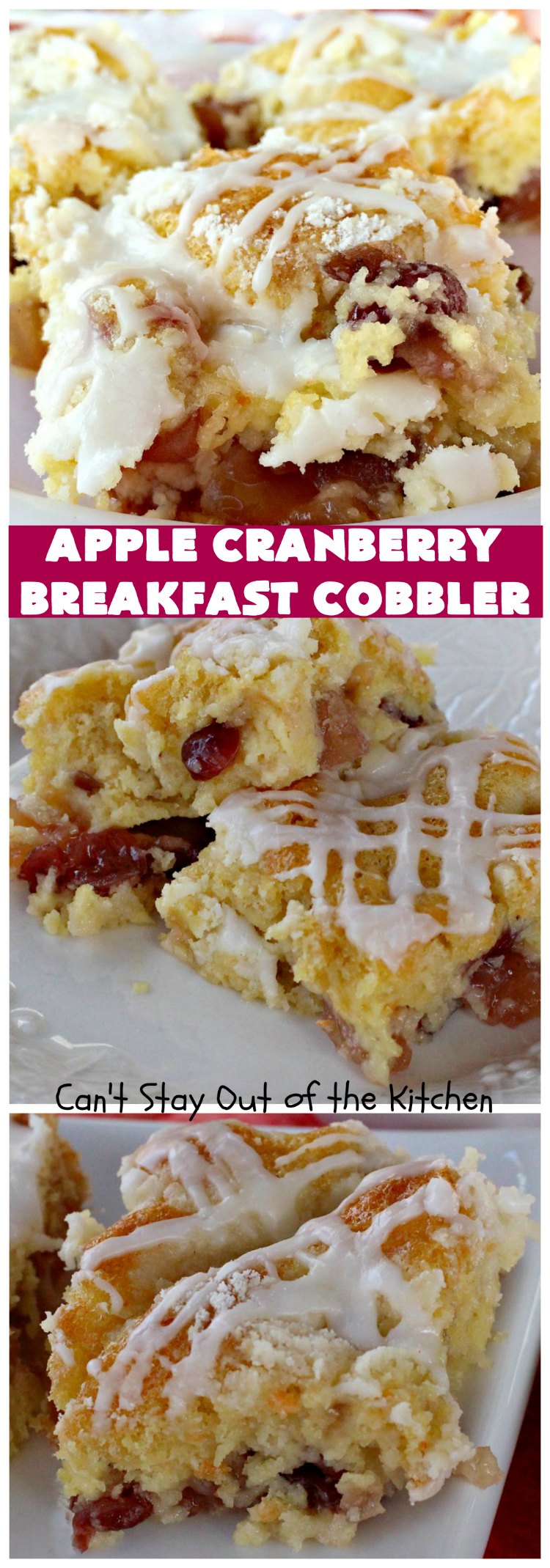 Apple Cranberry Breakfast Cobbler | this amazing #recipe is half #cobbler and half #CoffeeCake. It's made with a can of #AppleCranberryPieFilling & tastes absolutely scrumptious. It's great for a #holiday #breakfast like #Thanksgiving or #Christmas. Every bite will have you drooling! #AppleCranberryBreakfastCobbler #BreakfastCobbler #HolidayBreakfast