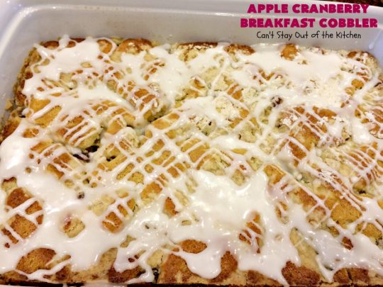 Apple Cranberry Breakfast Cobbler | this amazing #recipe is half #cobbler and half #CoffeeCake. It's made with a can of #AppleCranberryPieFilling & tastes absolutely scrumptious. It's great for a #holiday #breakfast like #Thanksgiving or #Christmas. Every bite will have you drooling! #AppleCranberryBreakfastCobbler #BreakfastCobbler #HolidayBreakfast