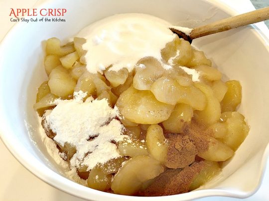 Apple Crisp | Can't Stay Out of the Kitchen | this dynamic #dessert is also fantastic served for #breakfast! Uses #LuckyLeaf #applepiefilling and has a streusel topping. #apples