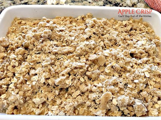 Apple Crisp | Can't Stay Out of the Kitchen | this dynamic #dessert is also fantastic served for #breakfast! Uses #LuckyLeaf #applepiefilling and has a streusel topping. #apples