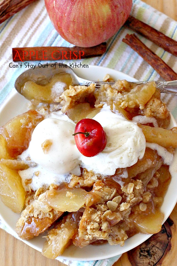 Apple Crisp | Can't Stay Out of the Kitchen | this dynamic #dessert is also fantastic served for #breakfast! Uses #LuckyLeaf #applepiefilling and has a streusel topping. #apples