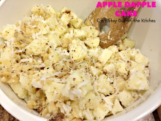 Apple Dapple Cake | Can't Stay Out of the Kitchen | this favorite #apple #cake is filled with #apples, #walnuts & #coconut. It's a terrific #dessert cake or can be used as a #breakfast #coffeecake. #applecake