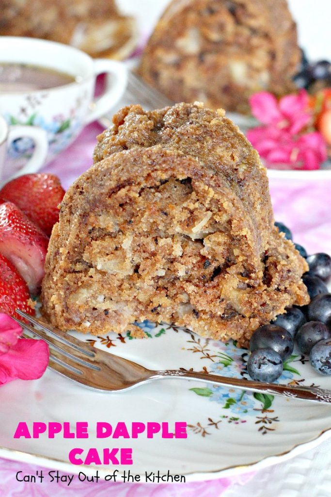 Apple Dapple Cake | Can't Stay Out of the Kitchen | this favorite #apple #cake is filled with #apples, #walnuts & #coconut. It's a terrific #dessert cake or can be used as a #breakfast #coffeecake. #applecake