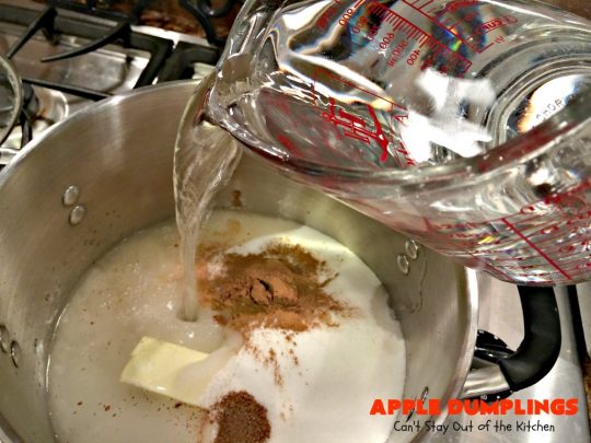 Apple Dumplings | Can't Stay Out of the Kitchen | this is my favorite #dessert. It's absolutely melt-in-your-mouth delicious. #apples are filled with #cinnamon-sugar, rolled in pie crust & glazed with a cinnamon-sugar syrup. Terrific dessert for company or #holidays.