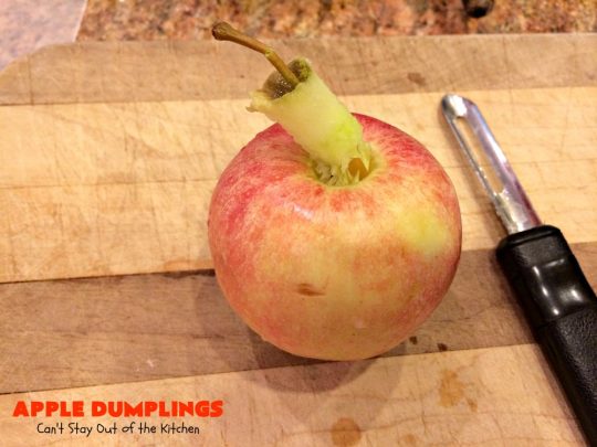 Apple Dumplings | Can't Stay Out of the Kitchen | this is my favorite #dessert. It's absolutely melt-in-your-mouth delicious. #apples are filled with #cinnamon-sugar, rolled in pie crust & glazed with a cinnamon-sugar syrup. Terrific dessert for company or #holidays.