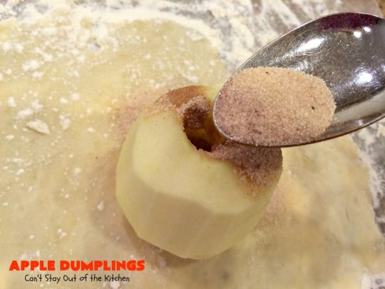 Apple Dumplings | Can't Stay Out of the Kitchen | this is my favorite #dessert. It's absolutely melt-in-your-mouth delicious. #apples are filled with #cinnamon-sugar, rolled in pie crust & glazed with a cinnamon-sugar syrup. Terrific dessert for company or #holidays.