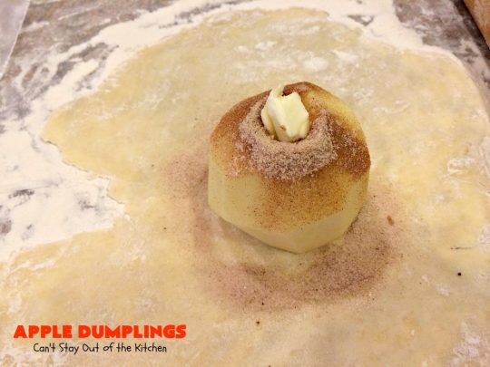 Apple Dumplings | Can't Stay Out of the Kitchen | this is my favorite #dessert. It's absolutely melt-in-your-mouth delicious. #apples are filled with #cinnamon-sugar, rolled in pie crust & glazed with a cinnamon-sugar syrup. Terrific dessert for company or #holidays.