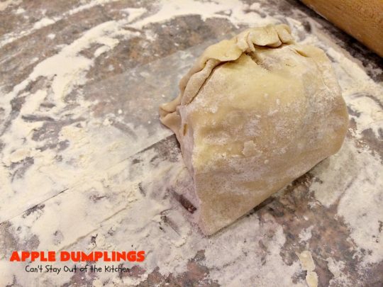 Apple Dumplings | Can't Stay Out of the Kitchen | this is my favorite #dessert. It's absolutely melt-in-your-mouth delicious. #apples are filled with #cinnamon-sugar, rolled in pie crust & glazed with a cinnamon-sugar syrup. Terrific dessert for company or #holidays.