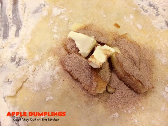 Apple Dumplings | Can't Stay Out of the Kitchen | this is my favorite #dessert. It's absolutely melt-in-your-mouth delicious. #apples are filled with #cinnamon-sugar, rolled in pie crust & glazed with a cinnamon-sugar syrup. Terrific dessert for company or #holidays.
