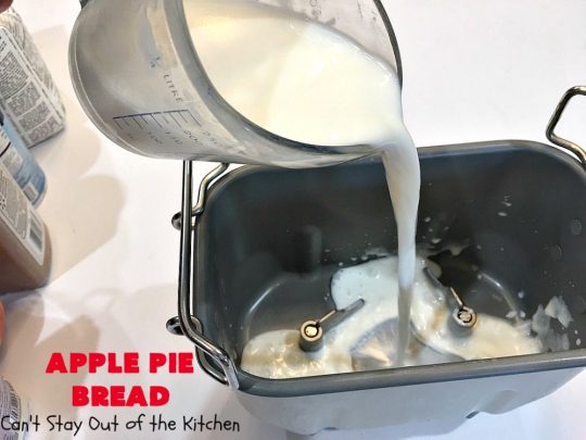 Apple Pie Bread | Can't Stay Out of the Kitchen | this delicious home-baked #bread is sensational. If you enjoy #ApplePie, you'll love it baked up as #HomemadeBread. This #recipe is so easy since it's baked in the #breadmaker. This loaf is terrific for #breakfast or as a dinner bread. #ApplePieBread