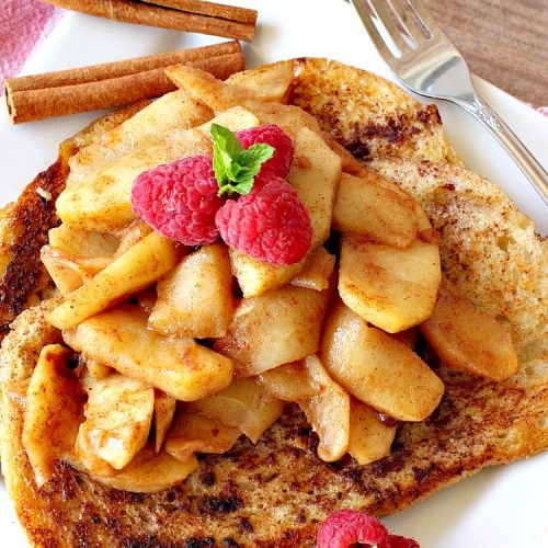 Apple Pie French Toast | Can't Stay Out of the Kitchen | Can't Stay Out of the Kitchen | this spectacular #FrenchToast #recipe tastes like eating #ApplePie with French Toast. It's just awesome. Our guests raved over it. Perfect for company or #holidays like #MothersDay or #FathersDay, too. #ApplePieFrenchToast #Holiday #Breakfast #HolidayBreakfast #MothersDayBreakfast #FathersDayBreakfast #apples #cinnamon