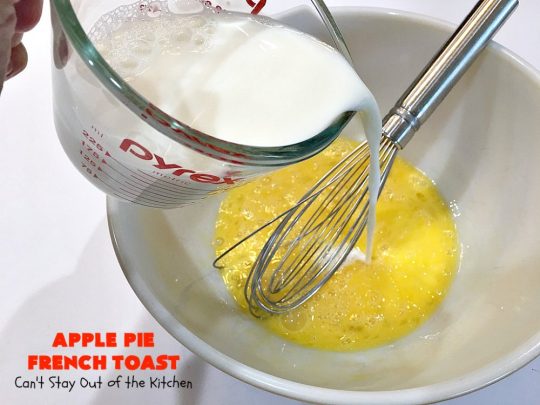 Apple Pie French Toast | Can't Stay Out of the Kitchen | Can't Stay Out of the Kitchen | this spectacular #FrenchToast #recipe tastes like eating #ApplePie with French Toast. It's just awesome. Our guests raved over it. Perfect for company or #holidays like #MothersDay or #FathersDay, too. #ApplePieFrenchToast #Holiday #Breakfast #HolidayBreakfast #MothersDayBreakfast #FathersDayBreakfast #apples #cinnamon