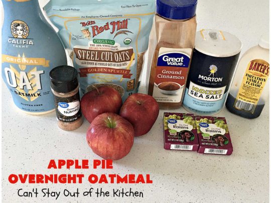 Apple Pie Overnight Oatmeal | Can't Stay Out of the Kitchen | this fantastic #oatmeal #recipe uses steel-cut oats & cooks them up to perfection in the #crockpot. They're filled with #apples & #cinnamon for great #ApplePie flavor. Using a programmable #SlowCooker makes this a wonderful #breakfast idea for a #holiday breakfast too. #healthy, #vegan #GlutenFree #SugarFree #HolidayBreakfast #OvernightOatmeal #ApplePieOvernightOatmeal