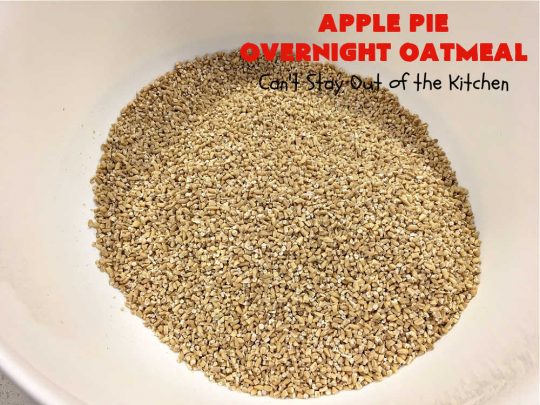 Apple Pie Overnight Oatmeal | Can't Stay Out of the Kitchen | this fantastic #oatmeal #recipe uses steel-cut oats & cooks them up to perfection in the #crockpot. They're filled with #apples & #cinnamon for great #ApplePie flavor. Using a programmable #SlowCooker makes this a wonderful #breakfast idea for a #holiday breakfast too. #healthy, #vegan #GlutenFree #SugarFree #HolidayBreakfast #OvernightOatmeal #ApplePieOvernightOatmeal
