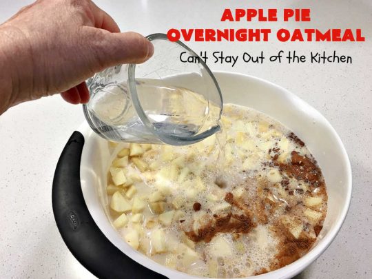 Apple Pie Overnight Oatmeal | Can't Stay Out of the Kitchen | this fantastic #oatmeal #recipe uses steel-cut oats & cooks them up to perfection in the #crockpot. They're filled with #apples & #cinnamon for great #ApplePie flavor. Using a programmable #SlowCooker makes this a wonderful #breakfast idea for a #holiday breakfast too. #healthy, #vegan #GlutenFree #SugarFree #HolidayBreakfast #OvernightOatmeal #ApplePieOvernightOatmeal