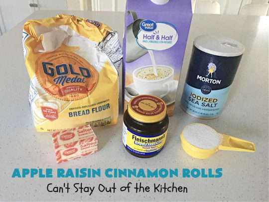 Apple Raisin Cinnamon Rolls | Can't Stay Out of the Kitchen | These luscious #CinnamonRolls are outstanding. They're light, airy, fluffy & yes, irresistible. Perfect for a weekend, company or #holiday #breakfast or #brunch like #Thanksgiving, #Christmas, #Easter or #NewYearsDay. This #NoKnead #Recipe is so easy since it's partially made in the #breadmaker! #HolidayBreakfast #apples #raisins #AppleRaisinCinnamonRolls