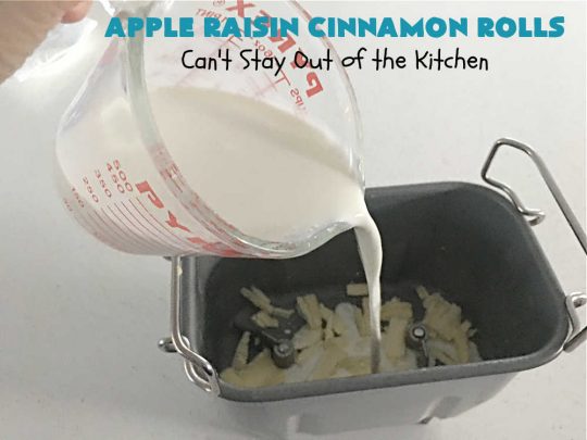 Apple Raisin Cinnamon Rolls | Can't Stay Out of the Kitchen | These luscious #CinnamonRolls are outstanding. They're light, airy, fluffy & yes, irresistible. Perfect for a weekend, company or #holiday #breakfast or #brunch like #Thanksgiving, #Christmas, #Easter or #NewYearsDay. This #NoKnead #Recipe is so easy since it's partially made in the #breadmaker! #HolidayBreakfast #apples #raisins #AppleRaisinCinnamonRolls