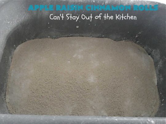 Apple Raisin Cinnamon Rolls | Can't Stay Out of the Kitchen | These luscious #CinnamonRolls are outstanding. They're light, airy, fluffy & yes, irresistible. Perfect for a weekend, company or #holiday #breakfast or #brunch like #Thanksgiving, #Christmas, #Easter or #NewYearsDay. This #NoKnead #Recipe is so easy since it's partially made in the #breadmaker! #HolidayBreakfast #apples #raisins #AppleRaisinCinnamonRolls