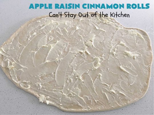 Apple Raisin Cinnamon Rolls | Can't Stay Out of the Kitchen | These luscious #CinnamonRolls are outstanding. They're light, airy, fluffy & yes, irresistible. Perfect for a weekend, company or #holiday #breakfast or #brunch like #Thanksgiving, #Christmas, #Easter or #NewYearsDay. This #NoKnead #Recipe is so easy since it's partially made in the #breadmaker! #HolidayBreakfast #apples #raisins #AppleRaisinCinnamonRolls