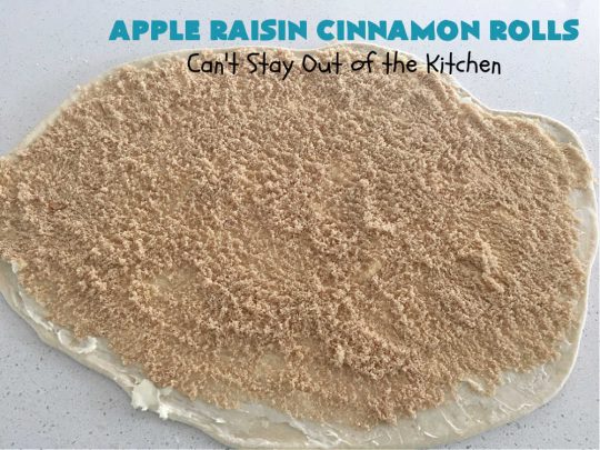 Apple Raisin Cinnamon Rolls | Can't Stay Out of the Kitchen | These luscious #CinnamonRolls are outstanding. They're light, airy, fluffy & yes, irresistible. Perfect for a weekend, company or #holiday #breakfast or #brunch like #Thanksgiving, #Christmas, #Easter or #NewYearsDay. This #NoKnead #Recipe is so easy since it's partially made in the #breadmaker! #HolidayBreakfast #apples #raisins #AppleRaisinCinnamonRolls