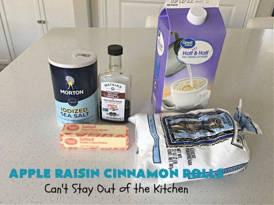 Apple Raisin Cinnamon Rolls | Can't Stay Out of the Kitchen | These luscious #CinnamonRolls are outstanding. They're light, airy, fluffy & yes, irresistible. Perfect for a weekend, company or #holiday #breakfast or #brunch like #Thanksgiving, #Christmas, #Easter or #NewYearsDay. This #NoKnead #Recipe is so easy since it's partially made in the #breadmaker! #HolidayBreakfast #apples #raisins #AppleRaisinCinnamonRolls