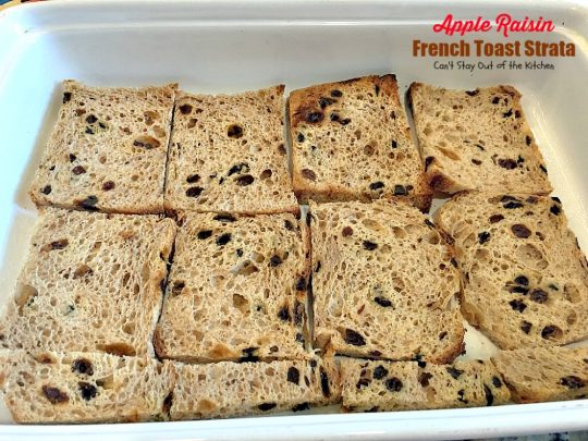 Apple Raisin French Toast Strata | Can't Stay Out of the Kitchen | This amazing #breakfast #casserole is divine! It uses #creamcheese #applepiefilling & #glutenfree cinnamon raisin #bread. Great for #holiday breakfasts.