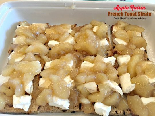 Apple Raisin French Toast Strata | Can't Stay Out of the Kitchen | This amazing #breakfast #casserole is divine! It uses #creamcheese #applepiefilling & #glutenfree cinnamon raisin #bread. Great for #holiday breakfasts.