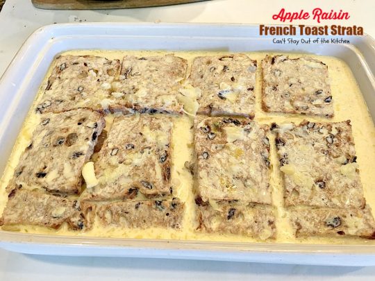 Apple Raisin French Toast Strata | Can't Stay Out of the Kitchen | This amazing #breakfast #casserole is divine! It uses #creamcheese #applepiefilling & #glutenfree cinnamon raisin #bread. Great for #holiday breakfasts.
