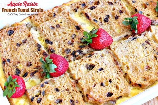 Apple Raisin French Toast Strata | Can't Stay Out of the Kitchen | This amazing #breakfast #casserole is divine! It uses #creamcheese #applepiefilling & #glutenfree cinnamon raisin #bread. Great for #holiday breakfasts.