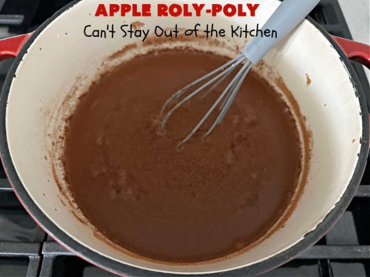 Apply Roly-Poly | Can't Stay Out of the Kitchen | #AppleRolyPoly is one of the best #desserts you'll ever sink your teeth into. This #cobbler-type #dessert rolls up like #PieCrust & is sliced into #pinwheels. It has a #cinnamon #syrup poured over top before #baking. The result has a #cake-like texture & is beyond spectacular. Excellent served with #IceCream. #apples #AppleDessert #AppleCobbler