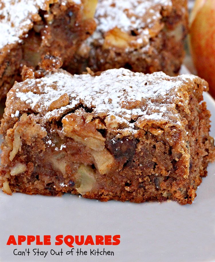 Apple Squares | Can't Stay Out of the Kitchen | this delightful #recipe is just in time for #fall harvest! These #AppleSquares just seem to melt in your mouth. They're a wonderful #dessert for any occasion & not difficult to make. #tailgating #FallBaking #apples #Cookies #brownies #baking #HolidayBaking