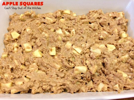 Apple Squares | Can't Stay Out of the Kitchen | this delightful #recipe is just in time for #fall harvest! These #AppleSquares just seem to melt in your mouth. They're a wonderful #dessert for any occasion & not difficult to make. #tailgating #FallBaking #apples #Cookies #brownies #baking #HolidayBaking